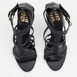 Pre Owned Givenchy Black Patent Leather Caged Open Toe Sandals Size 36.5