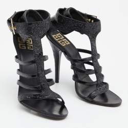 Pre Owned Givenchy Black Patent Leather Caged Open Toe Sandals Size 36.5
