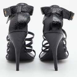 Pre Owned Givenchy Black Patent Leather Caged Open Toe Sandals Size 36.5