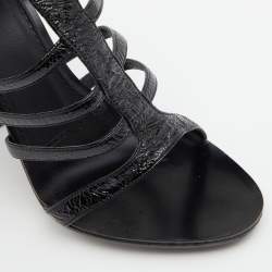 Pre Owned Givenchy Black Patent Leather Caged Open Toe Sandals Size 36.5