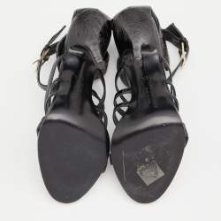 Pre Owned Givenchy Black Patent Leather Caged Open Toe Sandals Size 36.5