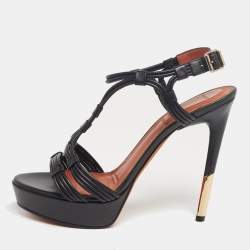 Givenchy Black Leather Platform Strappy Sandals Size 41 