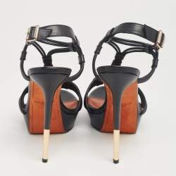 Givenchy Black Leather Platform Strappy Sandals Size 41 