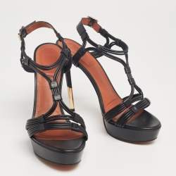 Givenchy Black Leather Platform Strappy Sandals Size 41 