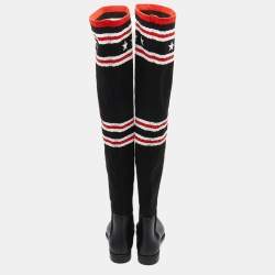 Pre Owned حذاء بوت جيفنشي ستورم مطاط وقماش مرن أسود طويل للفخذ مقاس 39