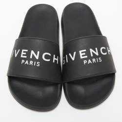 مملوكة مسبقًا Givenchy Black Rubber Logo Pool Slides Size 37