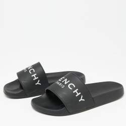 مملوكة مسبقًا Givenchy Black Rubber Logo Pool Slides Size 37