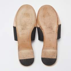 Pre Owned Givenchy Rose Gold Leather Logo Mules Size 36