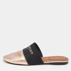 Pre Owned Givenchy Rose Gold Leather Logo Mules Size 36