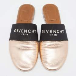 Pre Owned Givenchy Rose Gold Leather Logo Mules Size 36