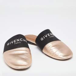 Pre Owned Givenchy Rose Gold Leather Logo Mules Size 36