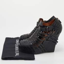 Givenchy Black Leather Cage Wedge Booties Size 39.5