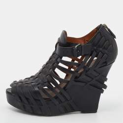 Givenchy Black Leather Cage Wedge Booties Size 39.5