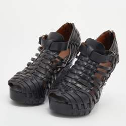 Givenchy Black Leather Cage Wedge Booties Size 39.5