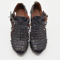 Givenchy Black Leather Cage Wedge Booties Size 39.5