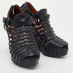 Givenchy Black Leather Cage Wedge Booties Size 39.5