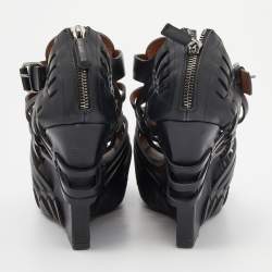 Givenchy Black Leather Cage Wedge Booties Size 39.5