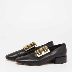 مملوكة مسبقًا Givenchy Black Leather 4G Logo Buckle Loafers Size 39