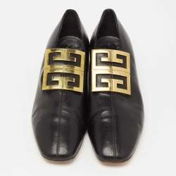 مملوكة مسبقًا Givenchy Black Leather 4G Logo Buckle Loafers Size 39