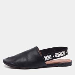 مملوكة مسبقًا Givenchy Black Leather And Logo Stretch Band Slingback Flat Size 39
