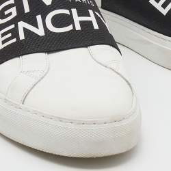 Pre Owned حذاء رياضي جيفنشي  أوربان ستريت سليب أون جلد أبيض / أسود بالشعار مقاس 40