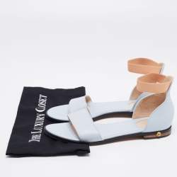 Givenchy Light Blue/Beige Leather and Elastic Ankle-Strap Flat Sandals Size 40