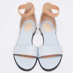 Givenchy Light Blue/Beige Leather and Elastic Ankle-Strap Flat Sandals Size 40