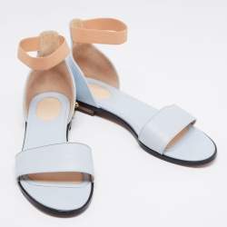 Givenchy Light Blue/Beige Leather and Elastic Ankle-Strap Flat Sandals Size 40