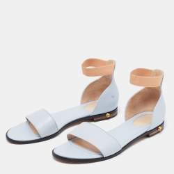 Givenchy Light Blue/Beige Leather and Elastic Ankle-Strap Flat Sandals Size 40