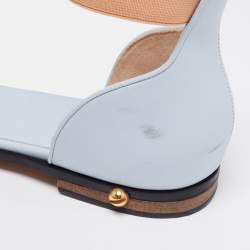 Givenchy Light Blue/Beige Leather and Elastic Ankle-Strap Flat Sandals Size 40