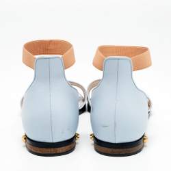 Givenchy Light Blue/Beige Leather and Elastic Ankle-Strap Flat Sandals Size 40