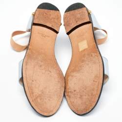 Givenchy Light Blue/Beige Leather and Elastic Ankle-Strap Flat Sandals Size 40