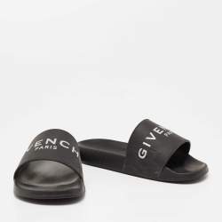 Pre Owned Givenchy Black Rubber Logo Print Flat Slide Sandals Size 41