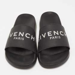 Pre Owned Givenchy Black Rubber Logo Print Flat Slide Sandals Size 41