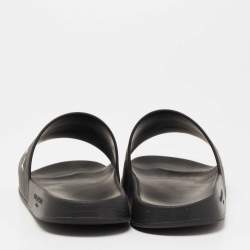 Pre Owned Givenchy Black Rubber Logo Print Flat Slide Sandals Size 41