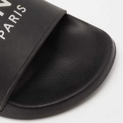 Pre Owned Givenchy Black Rubber Logo Print Flat Slide Sandals Size 41