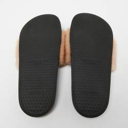 Pre Owned Givenchy Beige Mink Fur Flat Slides Sandals Size 38