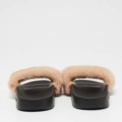 Pre Owned Givenchy Beige Mink Fur Flat Slides Sandals Size 38