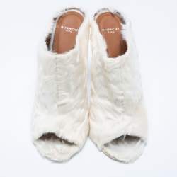 Givenchy Off White Fur Peep Toe Mules Size 40