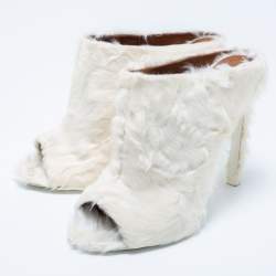 Givenchy Off White Fur Peep Toe Mules Size 40