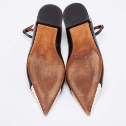 Pre Owned Givenchy Black/White Leather Cap Toe Ankle-Strap Ballet Flats Size 41.5 