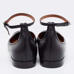 Pre Owned Givenchy Black/White Leather Cap Toe Ankle-Strap Ballet Flats Size 41.5 