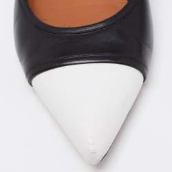 Pre Owned Givenchy Black/White Leather Cap Toe Ankle-Strap Ballet Flats Size 41.5 