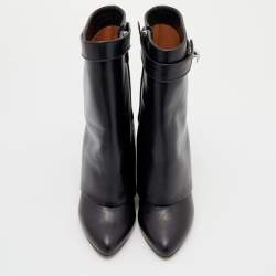 مملوكة مسبقًا حذاء بوت للكاحل جيفنشي جلد أسود مطوي قفل سمكة قرش مقاس 40 