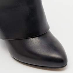 مملوكة مسبقًا حذاء بوت للكاحل جيفنشي جلد أسود مطوي قفل سمكة قرش مقاس 40 