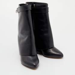 مملوكة مسبقًا حذاء بوت للكاحل جيفنشي جلد أسود مطوي قفل سمكة قرش مقاس 40 