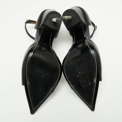 Pre Owned Givenchy Black/White Leather Screw Heel Ankle Strap D'orsay Pumps Size 39.5