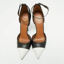 Pre Owned Givenchy Black/White Leather Screw Heel Ankle Strap D'orsay Pumps Size 39.5