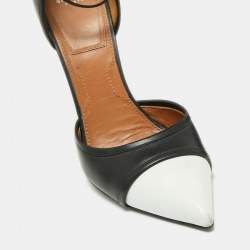 Pre Owned Givenchy Black/White Leather Screw Heel Ankle Strap D'orsay Pumps Size 39.5
