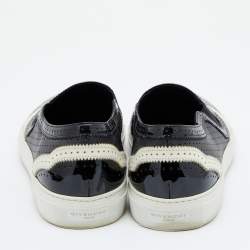 Pre Owned حذاء رياضي جيفنشي جلد وجلد لامع مخرم أبيض/أسود سليب أون مقاس 39